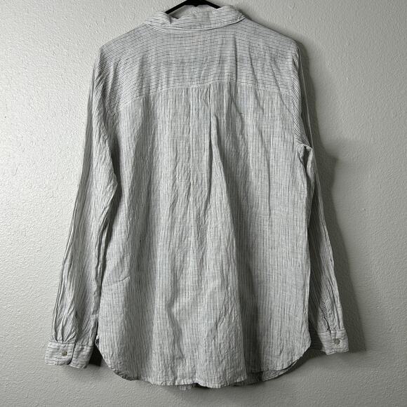 Eileen Fisher Striped Linen Crinkle Shirt Pearl Medium Classic Collar - Picture 9 of 9